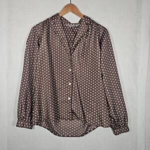 Vintage Evan-Picone Brown Satin-like Floral Print Long Sleeve Blouse